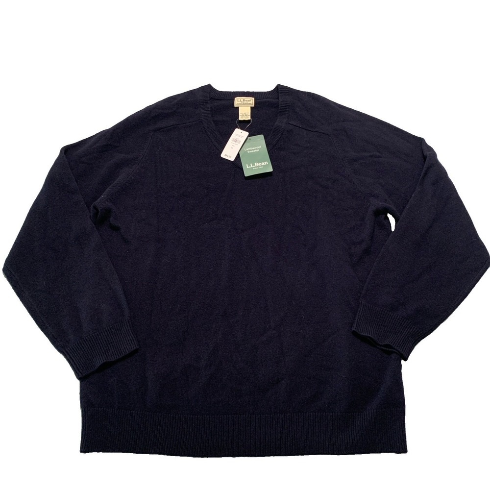 LL Bean Sweater Mens XL Tall NWT Navy Blue 100% Lambswool V-Neck Pullover 264790